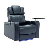 Blue PU Leather Power Recliner Chair With Cooling Cup Holder - Omega Lifestyles
