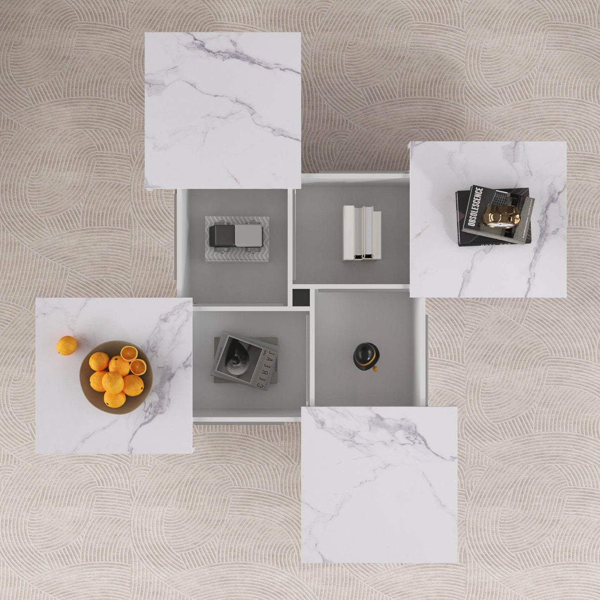 Square Marble Veneer Sliding Top Storage Coffee Table - Sleep Galleria