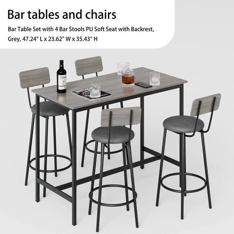 Bar Table Set With 4 PU Upholstered Soft Seat Stools - Omega Lifestyles