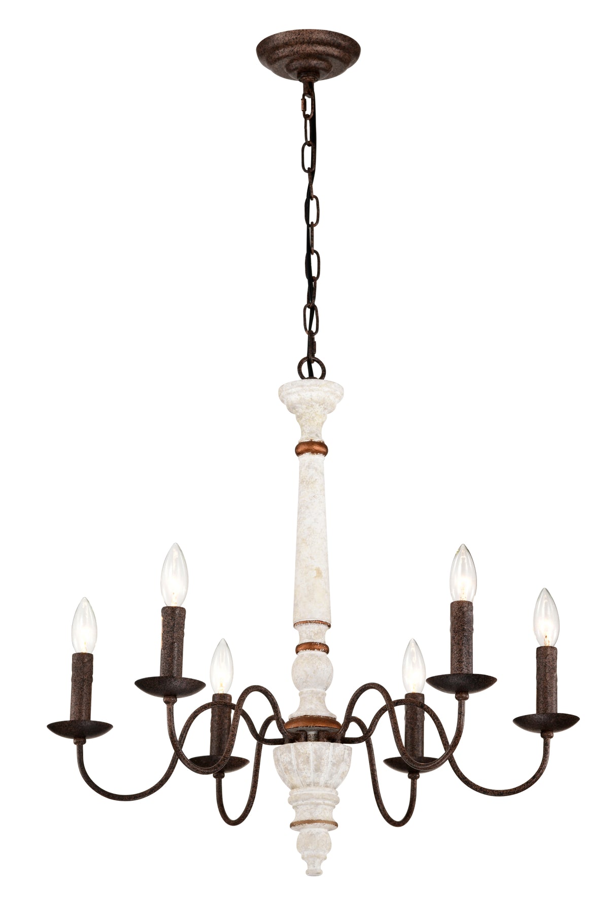 6-Light Retro White Rust Metal Farmhouse Chandelier