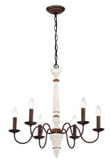 6-Light Retro White Rust Metal Farmhouse Chandelier