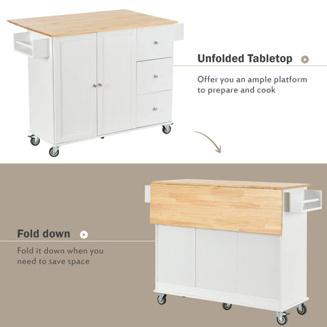 Rolling Mobile Kitchen Island With Solid Wood Top And Storage Cabinet - Omega Lifestyles