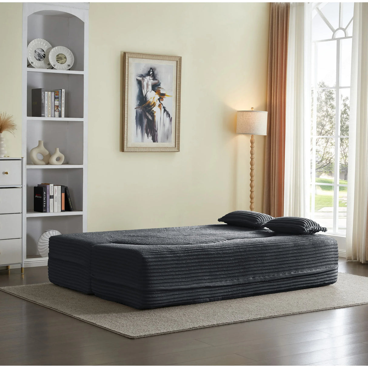 Full Size Plush Corduroy Folding Foam Sleeper Sofa Bed With Pillows - Omega Lifestyles