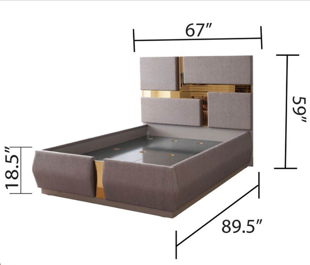 Modern Metallic Upholstered Queen Wood Bed Frame - Omega Lifestyles