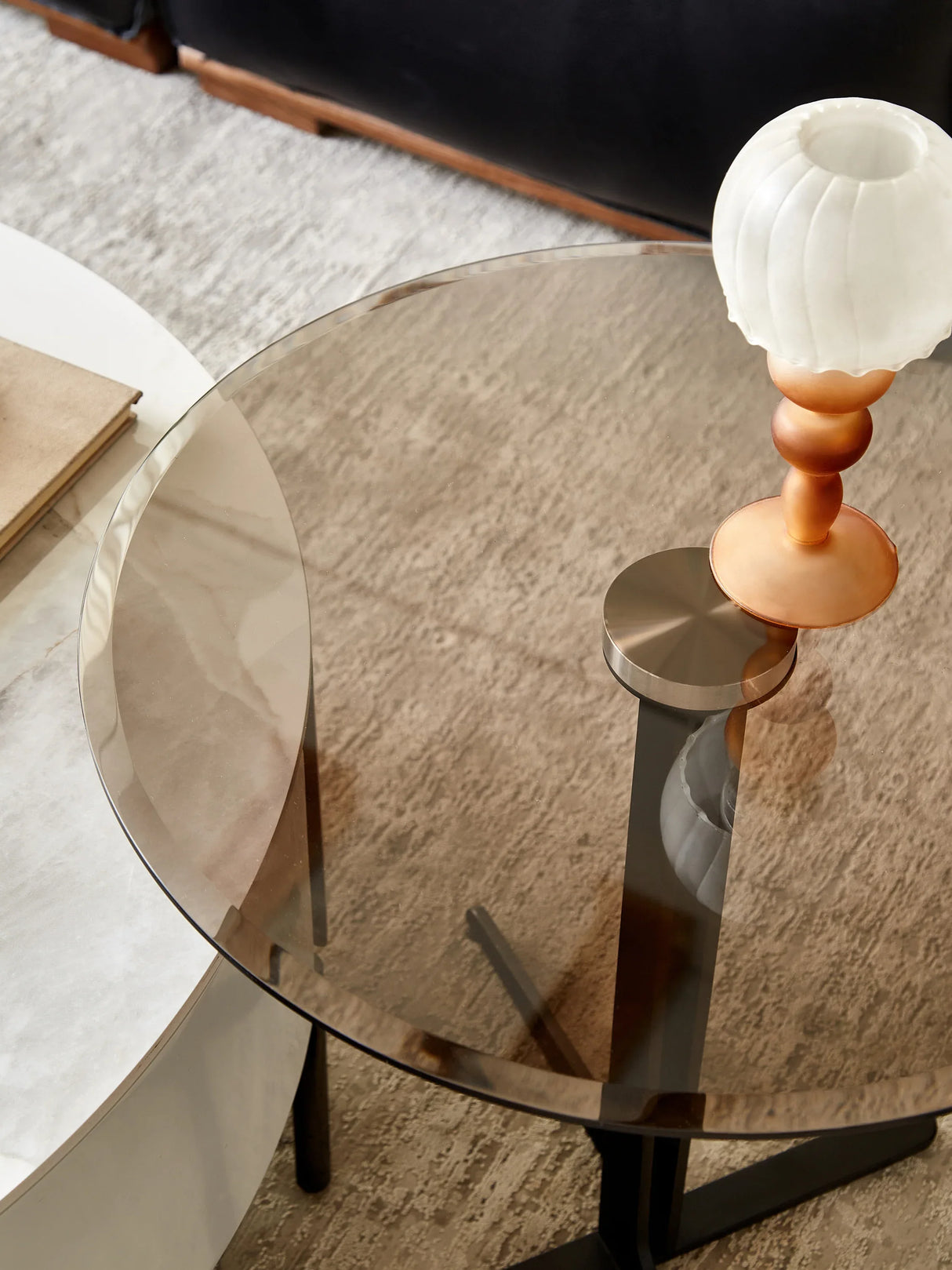 Round Tempered Glass Top Metal Accent End Table - Omega Lifestyles