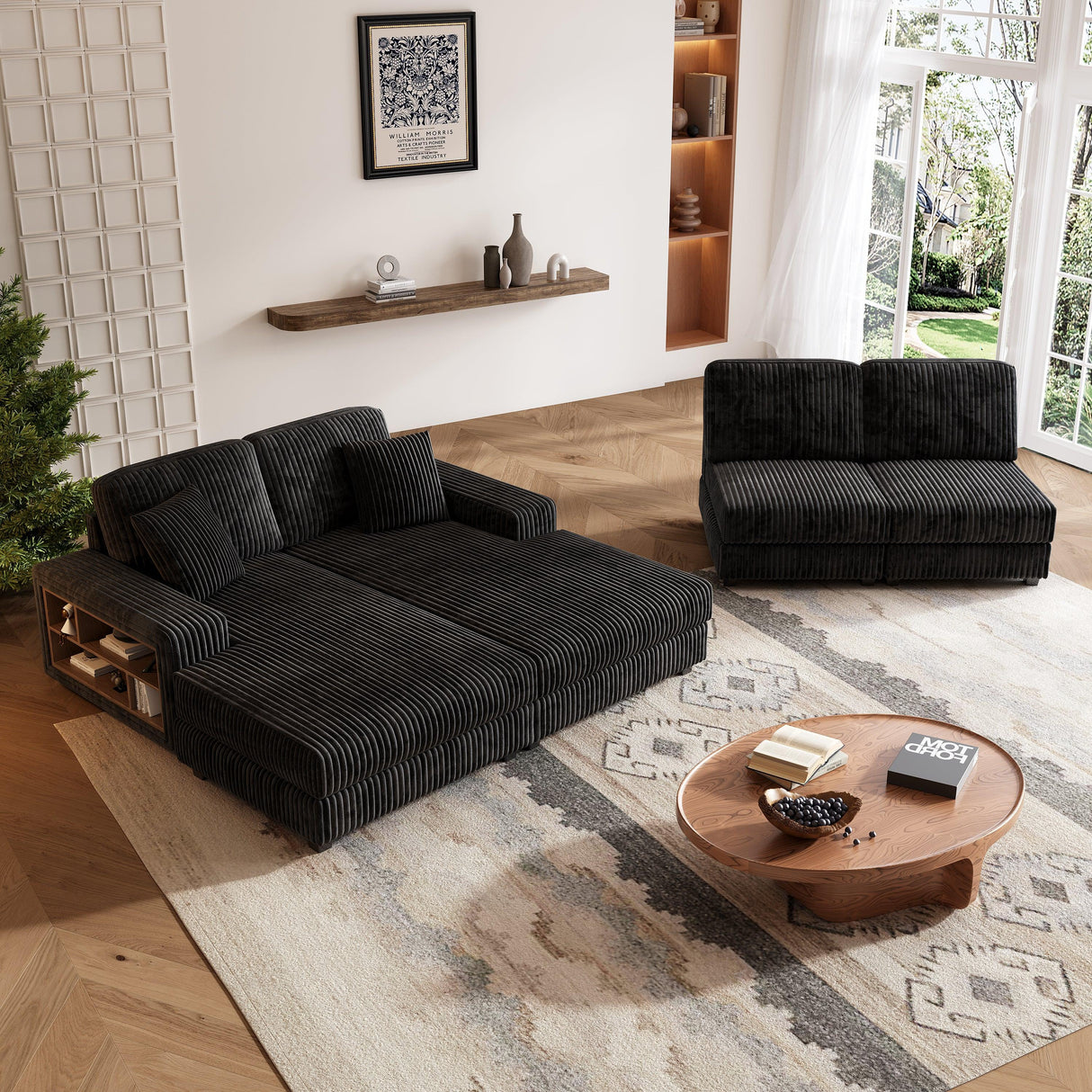 Black Corduroy Double-Seater Sofa With Premium Fabric - Omega Lifestyles
