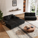 Black Corduroy Double-Seater Sofa With Premium Fabric - Omega Lifestyles