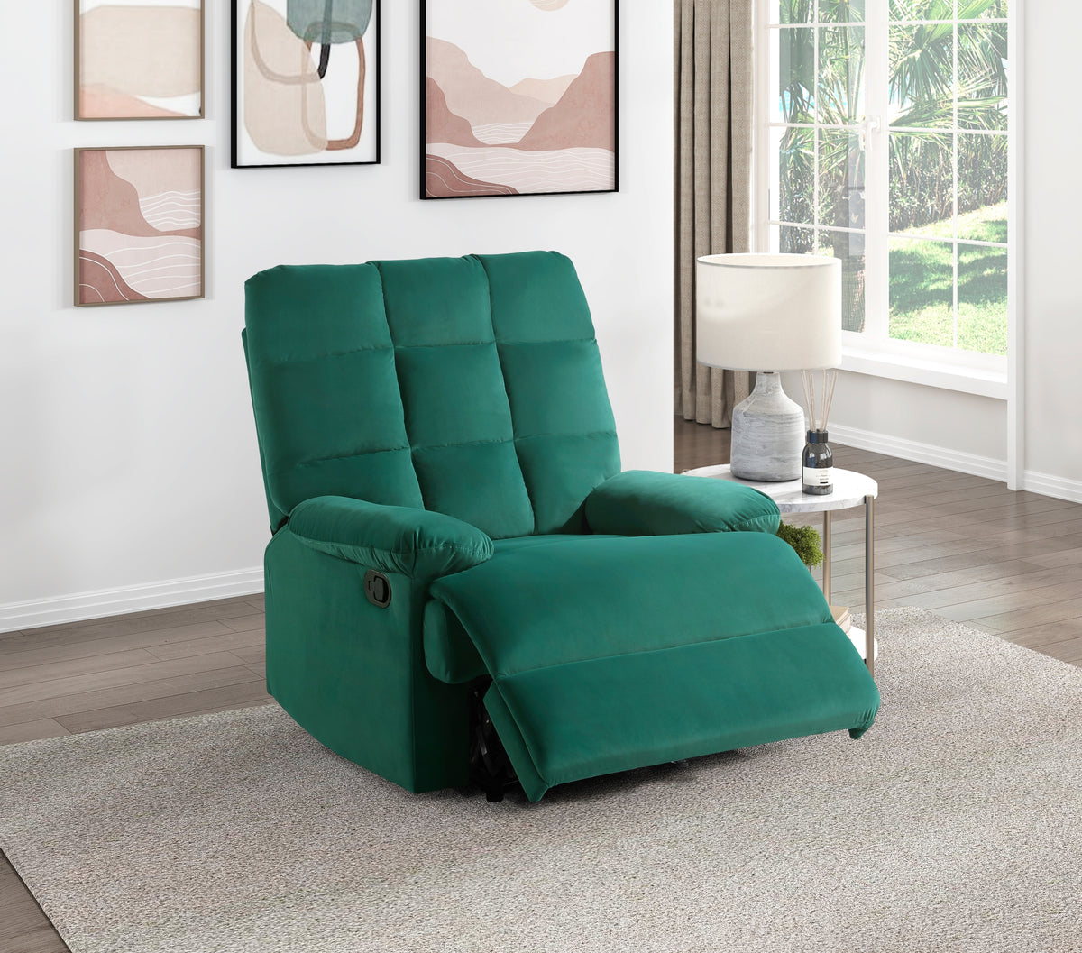 Green Velvet Recliner Chair With Pillowtop Arms