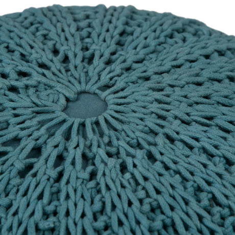 Hand Knit Teal Round Pouf Accent Seating - Omega Lifestyles