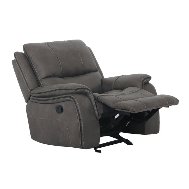 Transitional Dark Gray Fabric Pillow Top Glider Recliner - Omega Lifestyles