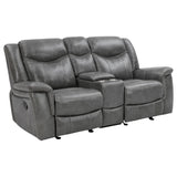Grey Upholstered 2-Piece Manual Reclining Living Room Set - Omega Lifestyles