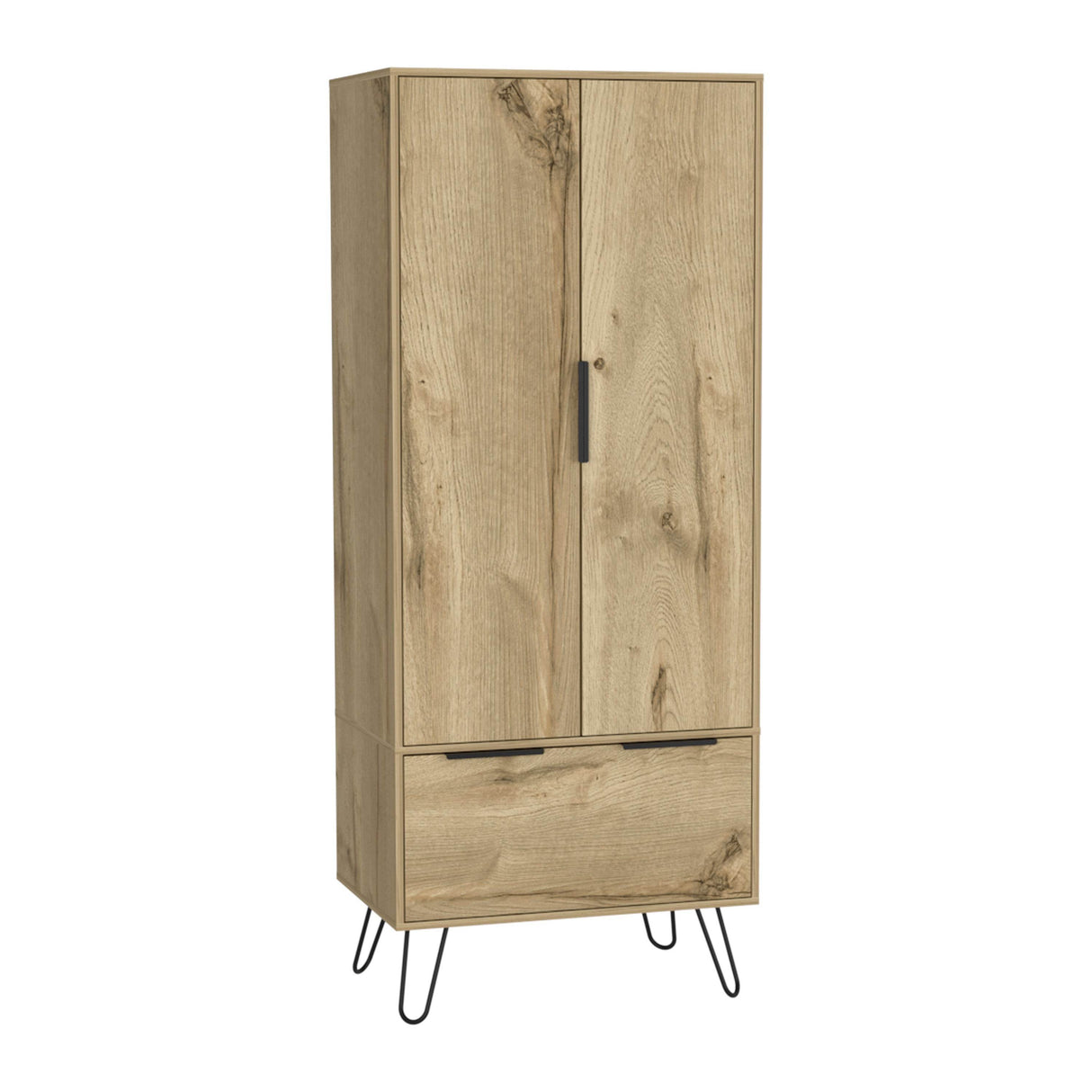 Light Oak Two-Door Wooden Wardrobe With Drawer - Omega Lifestyles