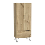 Light Oak Two-Door Wooden Wardrobe With Drawer - Omega Lifestyles