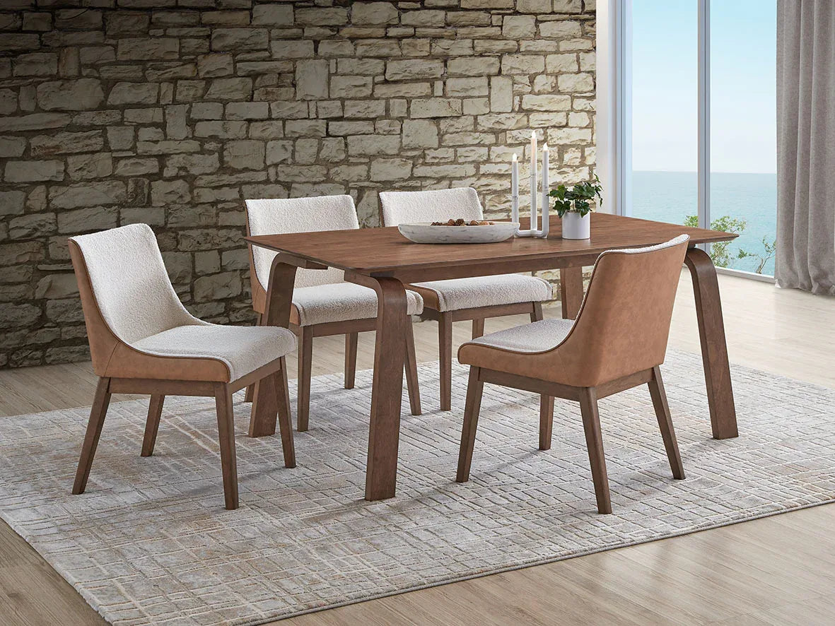 5-Piece Walnut Wood Dining Table And Side Chairs Set - Omega Lifestyles