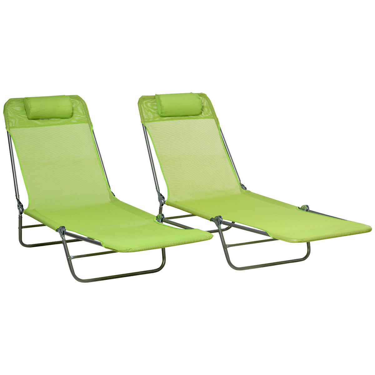 Set Of 2 Folding Outdoor Pool Lounge Chairs With Pillows