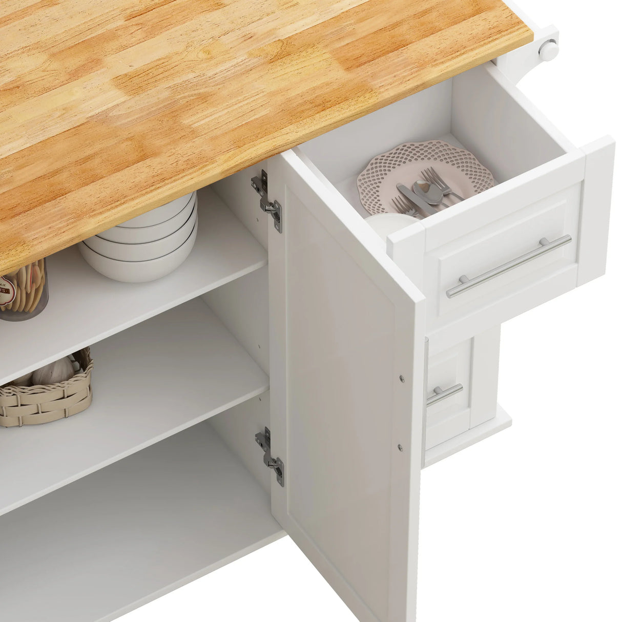 White Kitchen Island Cart With Storage Drawers And Wheels - Omega Lifestyles