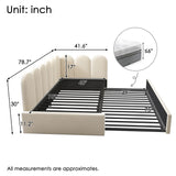 Beige Velvet L-Shaped Twin Daybed With Pull-Out Trundle - Omega Lifestyles