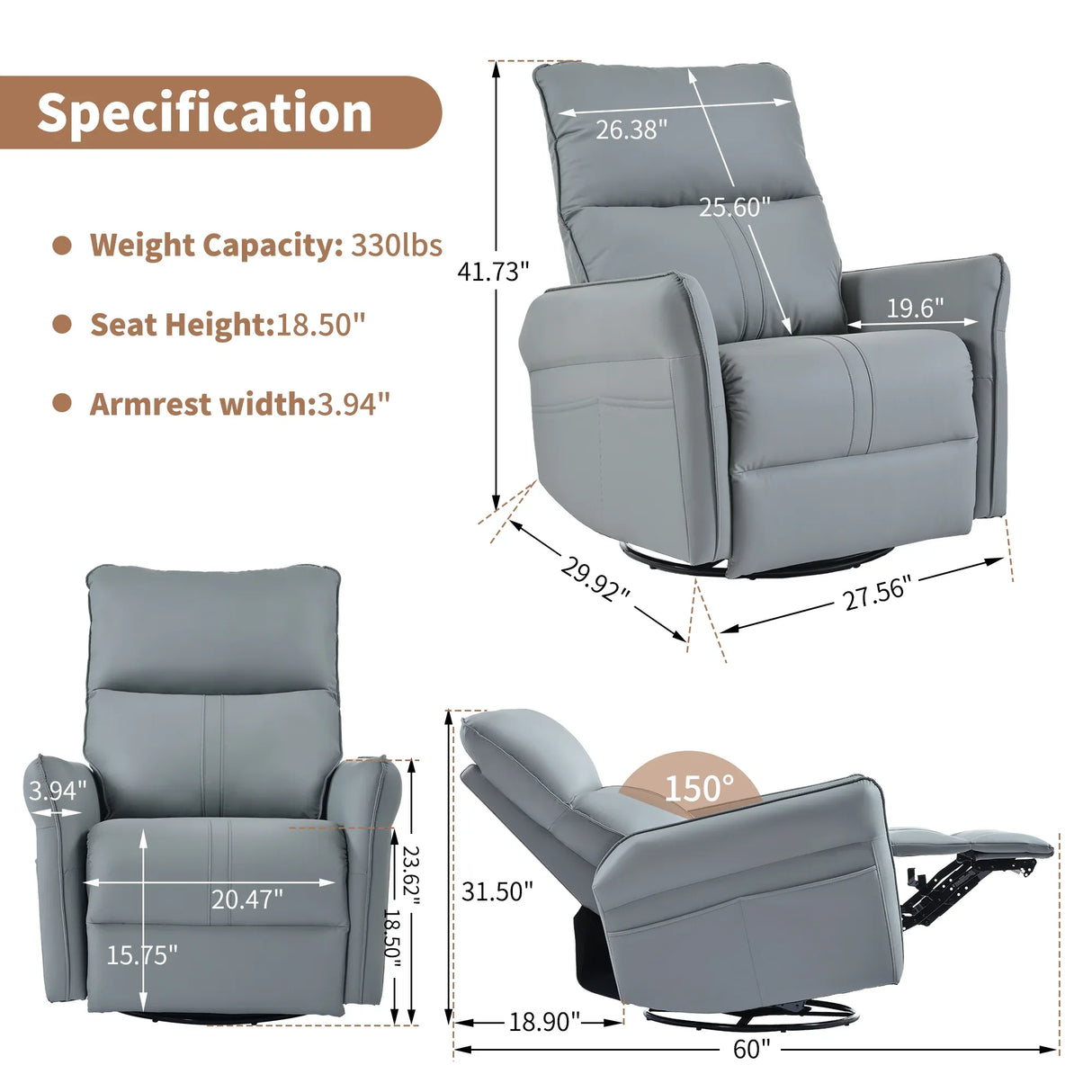 360° Swivel Recliner Chair With Rocking And Reclining - Omega Lifestyles