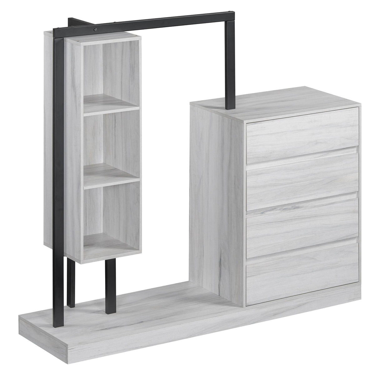 Wardrobe With Four Drawers Three Shelves MDF Metal - Omega Lifestyles