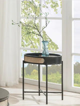 Black Metal And Synthetic Wood Round End Table - Omega Lifestyles