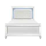 Metallic White Glam Queen Bed Frame With LED Headboard