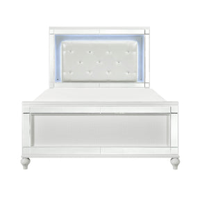 Metallic White Glam Queen Bed Frame With LED Headboard - Omega Lifestyles