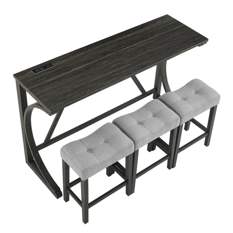 Industrial Bar Table And Chairs Set With Power Outlet - Omega Lifestyles