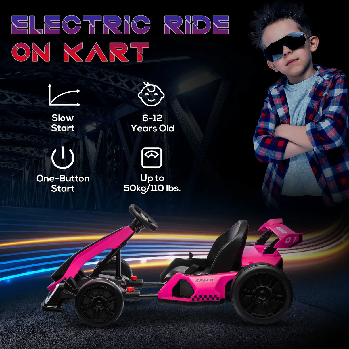 Electric Kids Drift Go Kart With Adjustable Seat - Omega Lifestyles