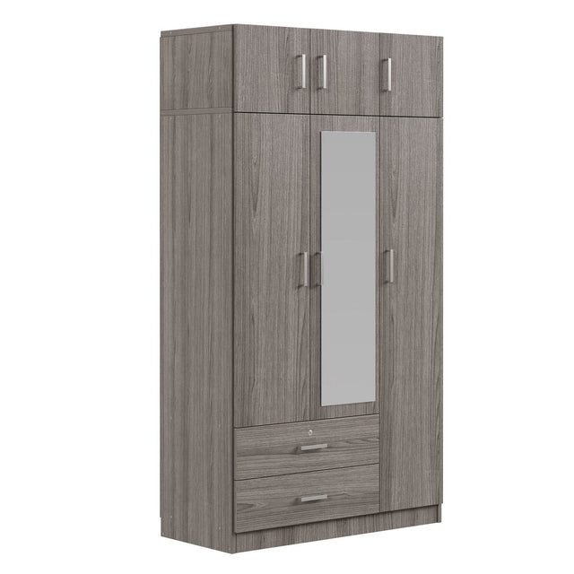 Modern Gray Particle Board 3-Door Mirror Wardrobe - Omega Lifestyles