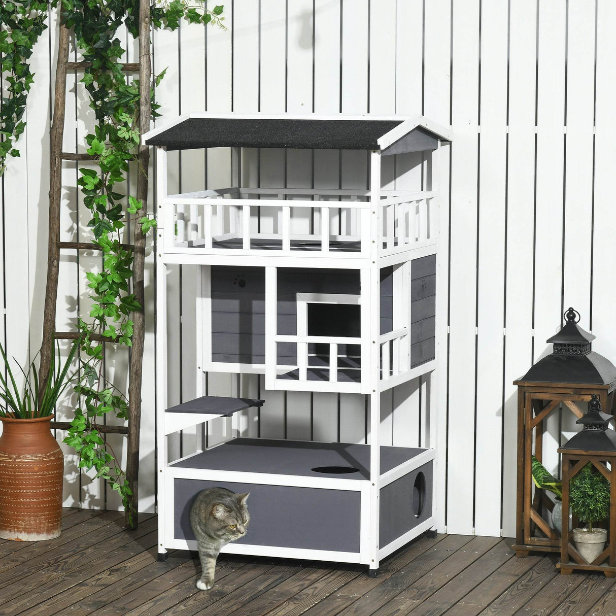 Outdoor Wooden Cat House With Escape Doors And Platform - Sleep Galleria