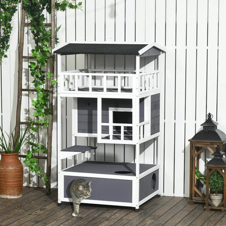 Outdoor Wooden Cat House With Escape Doors And Platform - Sleep Galleria