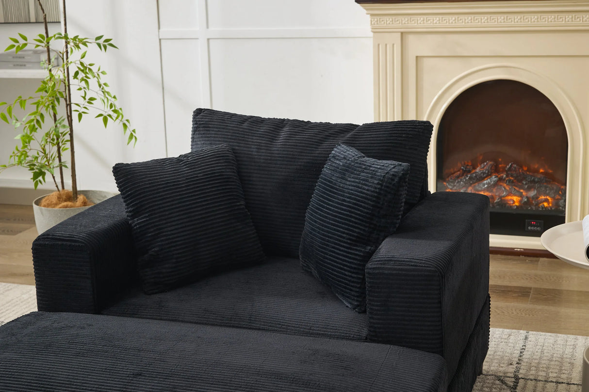 Corduroy Upholstered Chaise Lounge Chair With Ottoman - Omega Lifestyles