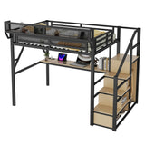Full Metal Full Size Loft Bed With Desk Charging Station - Omega Lifestyles