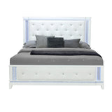 King Contemporary White Tufted Panel Bed Frame With LED Lights - Omega Lifestyles