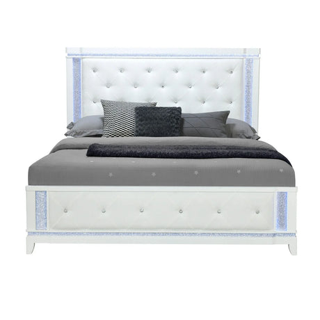 King Contemporary White Tufted Panel Bed Frame With LED Lights - Omega Lifestyles