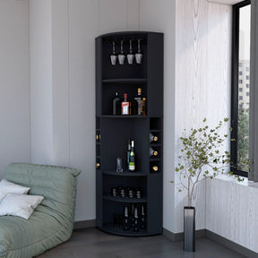 Modern Corner Black Bar Cabinet With Wine Rack - Omega Lifestyles