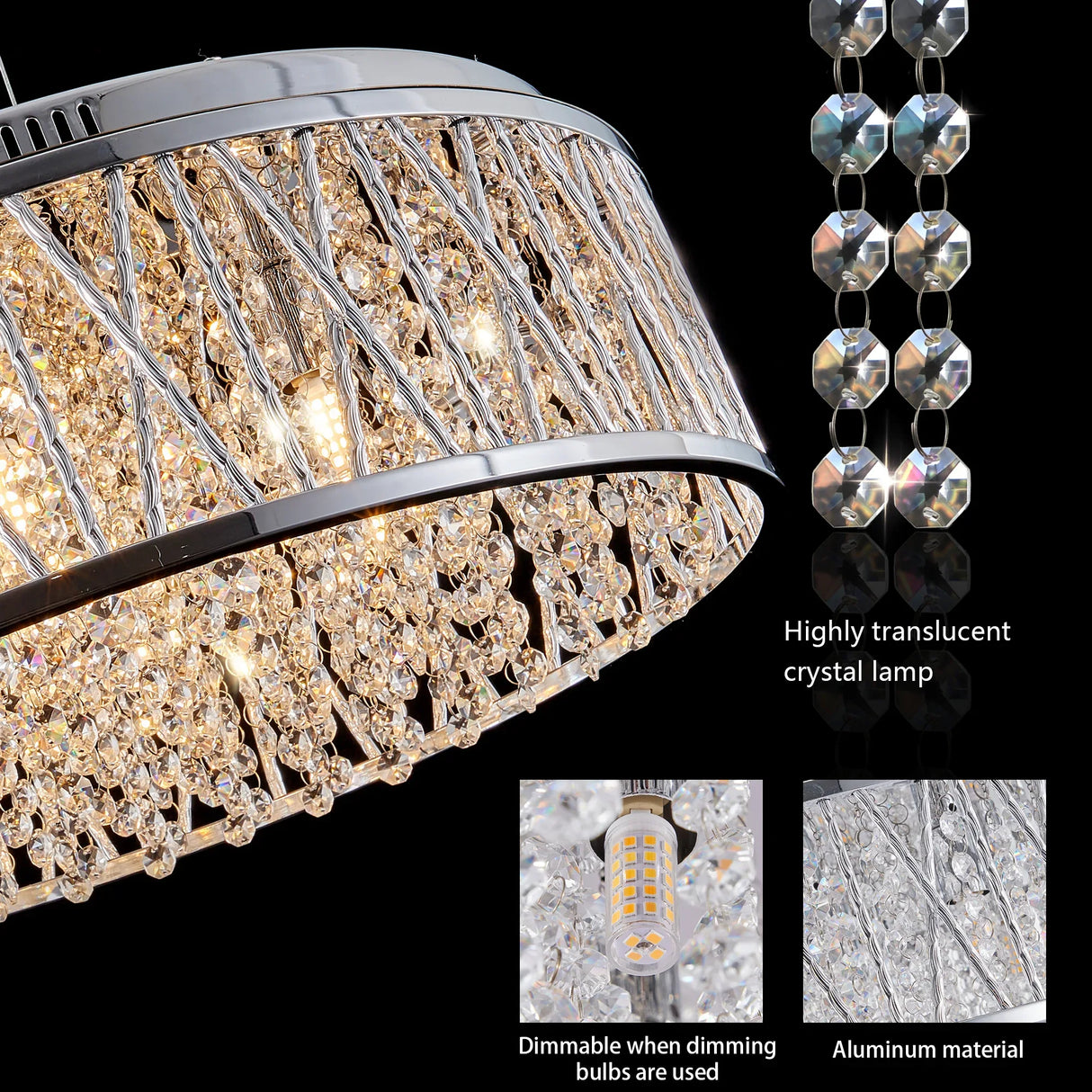 Modern Round Crystal Chandelier 19-Inch Flush Mount Light - Omega Lifestyles