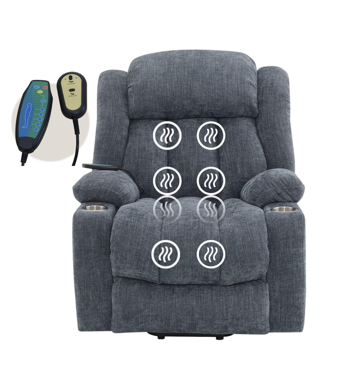 Blue Chenille Power Lift Recliner With Heating Massage - Omega Lifestyles
