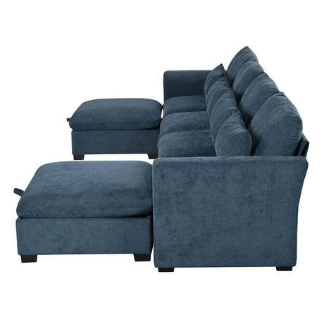 U-Shaped Modular Linen Blend Sofa With Ottomans - Omega Lifestyles