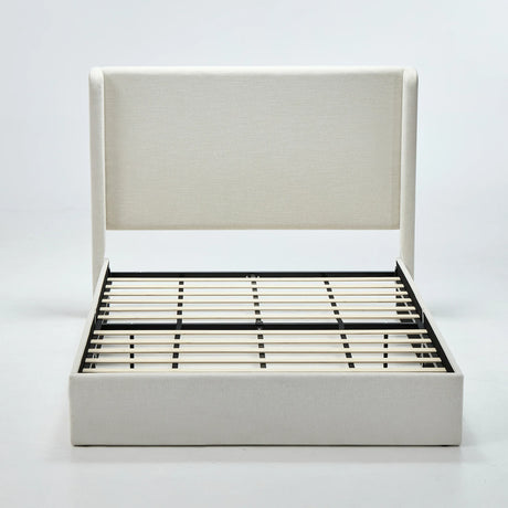 Queen Minimalist Upholstered Wingback Fabric Metal Bed Frame - Omega Lifestyles