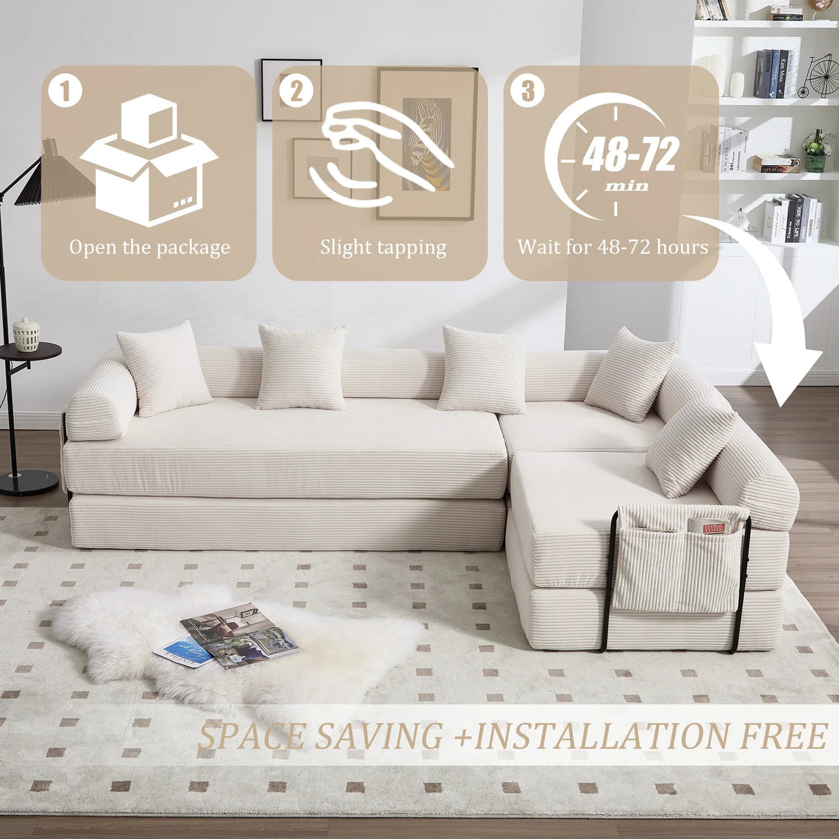 Convertible Corduroy Folding Memory Foam Sofa Bed - Omega Lifestyles