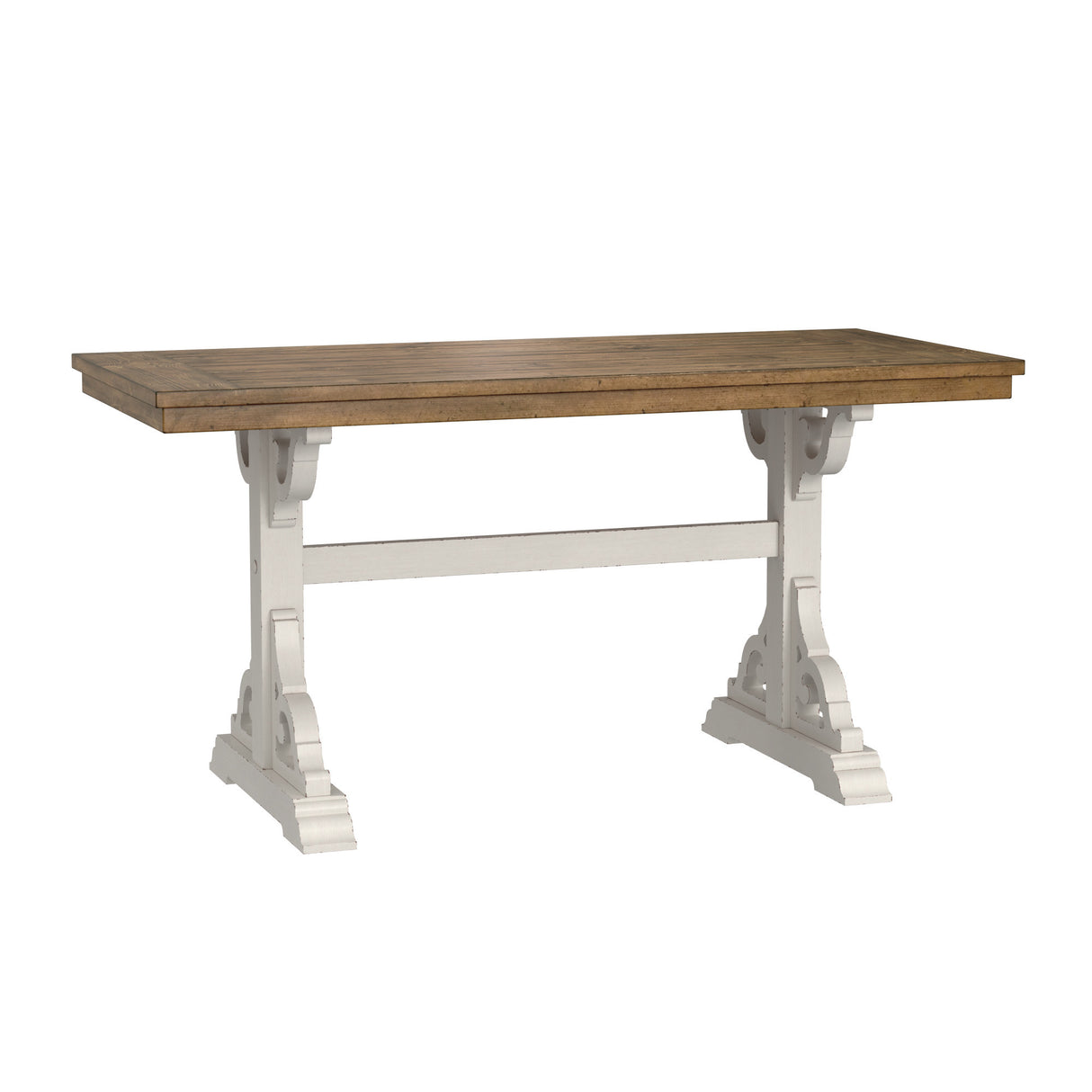 Solid Wood Brown White Farmhouse Trestle Dining Table