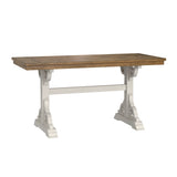 Solid Wood Brown White Farmhouse Trestle Dining Table