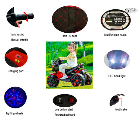 12V Kids Ride-On Motorcycle With PU Seat And Lights - Omega Lifestyles