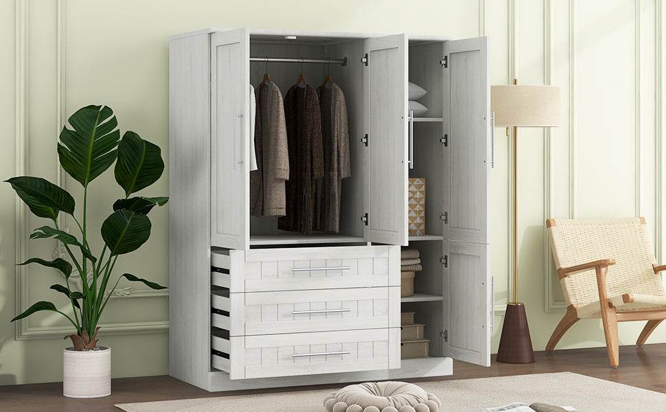 Classic White Solid Wood 4 Door Wardrobe With Drawers - Omega Lifestyles