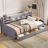 Twin Velvet Upholstered Platform Bed With Storage Drawers - Omega Lifestyles