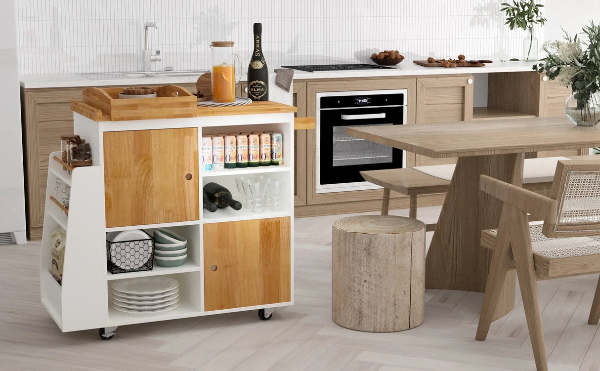 Engineered Wood Kitchen Island Cart With Spice Rack - Omega Lifestyles