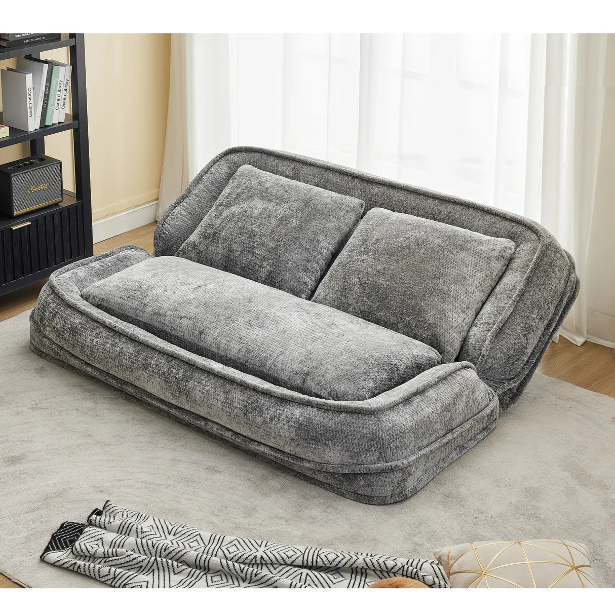 Medium-Soft Adjustable Loveseat Lazy Sofa With Chenille Upholstery - Omega Lifestyles