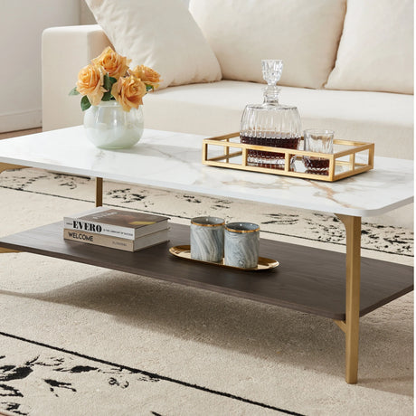 Golden White MDF Metal Frame Rectangular Coffee Table - Omega Lifestyles