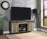 Gray Washed Synthetic Wood Barn Door TV Stand - Omega Lifestyles